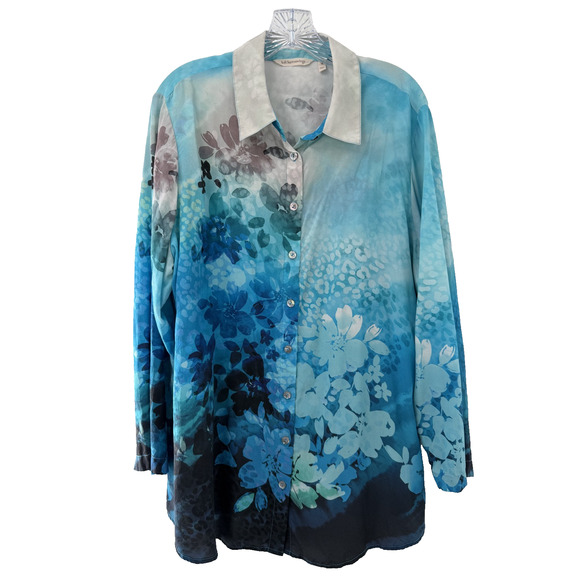 Soft Surroundings Tops - Soft Surroundings Long Sleeve Jolene Silk Watercolor Floral Blouse Sz 1X EUC